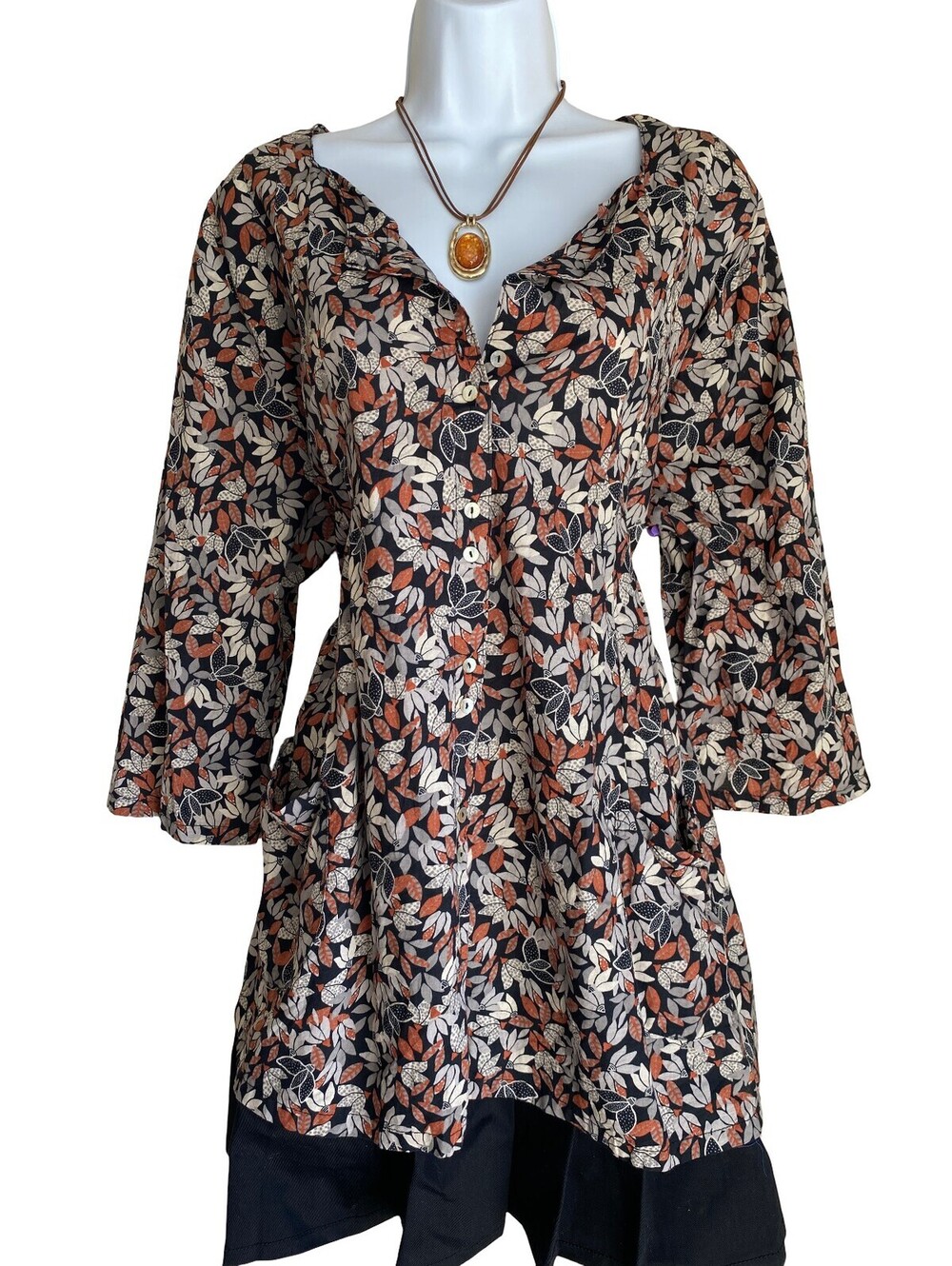 VTG Women Plus 2X Boho Floral Button Up Tunic Blouse Whimsigoth Cottagecore Fall